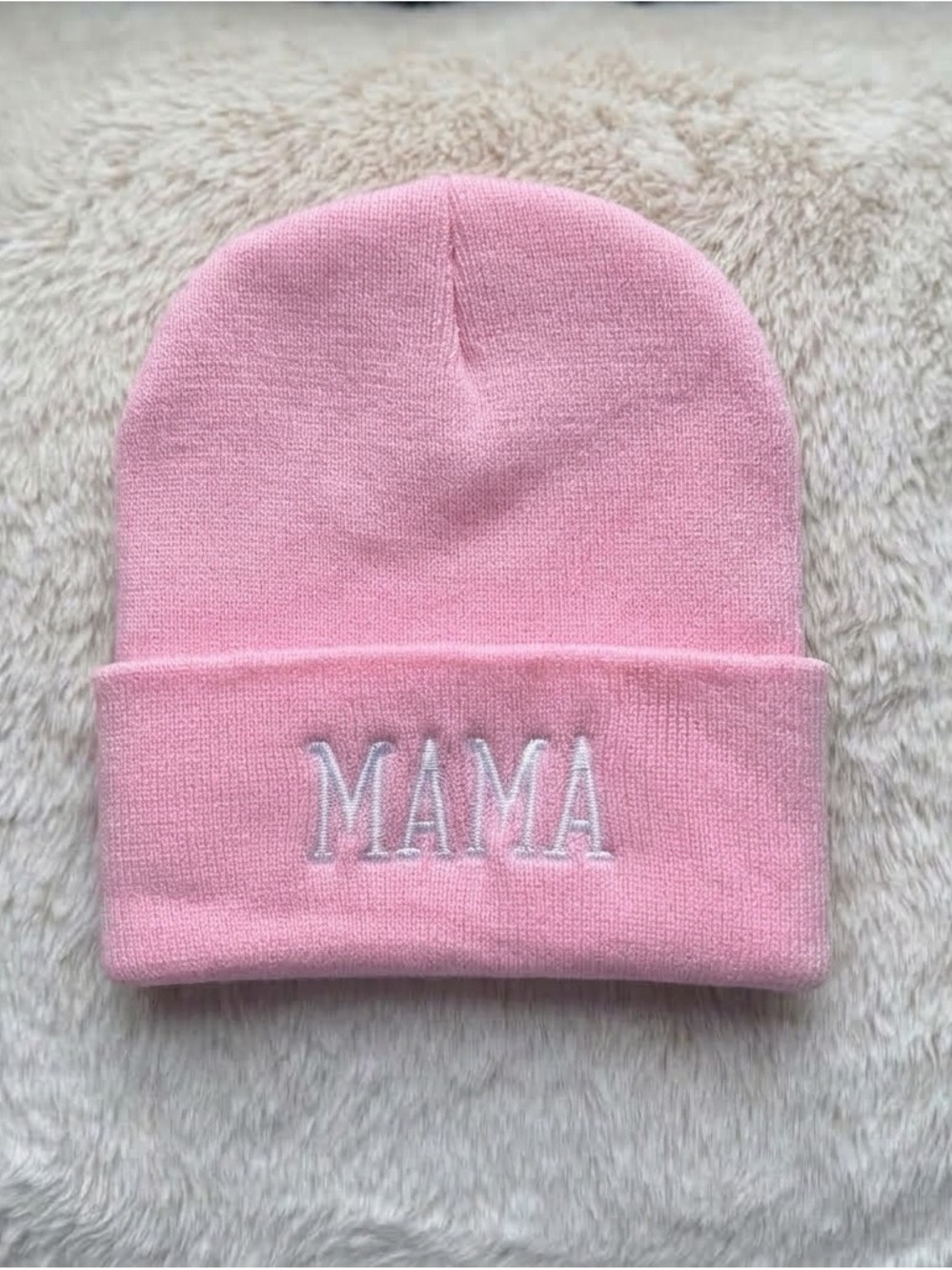 Mama Embroidered Knit Beanie - Pink